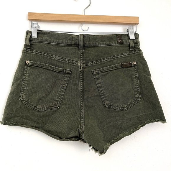 7 For All Mankind Size 28 Olive Army Green Shorts Frayed Mid- Rise - Picture 3 of 10